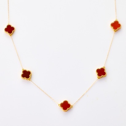 18ct Yellow Gold, 44cm, Modern, Chalcedony Flower Necklace