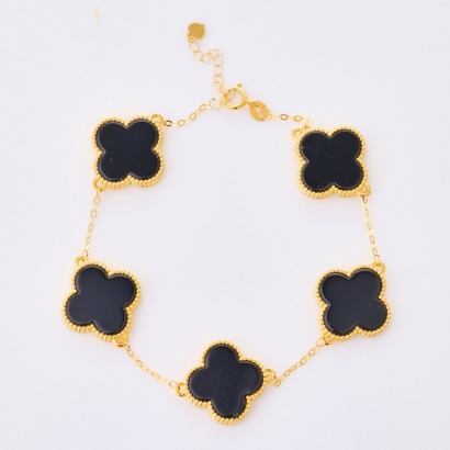 20cm, 18ct Yellow Gold, 15mm Onyx Charms on Flexible Cable Chain