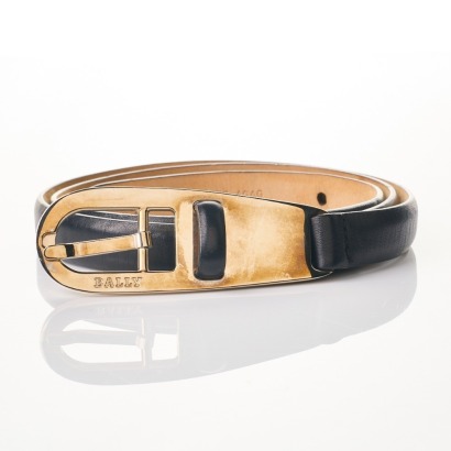 Bally, Thin Black Leather Belt, 75cm