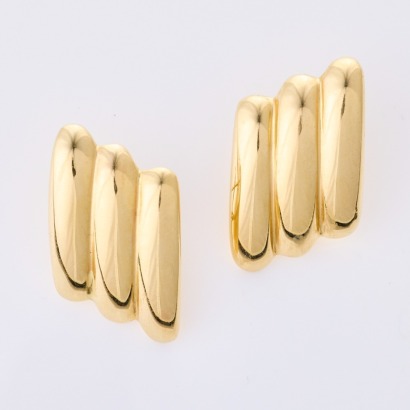 14ct Yellow Gold, Vintage, Three Bar Motif, Hollow Earrings