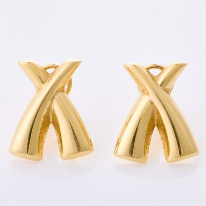 14ct Yellow Gold, Vintage, 'X' Motif, Hollow Earrings