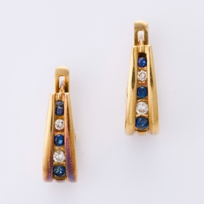 9ct Yellow Gold, Round Sapphire/ .04ct Diamond Earrings