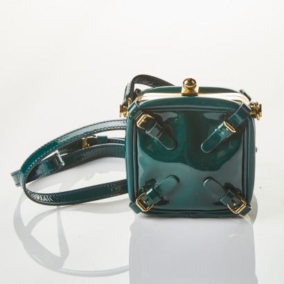 Celine, Green Patent Leather Buckles Crossbody Bag