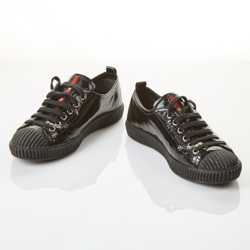 Prada, Black Patent Leather Sneakers, Size 35