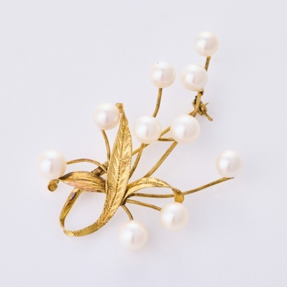 9ct Yellow Gold, Vintage, Pearl Spray Brooch