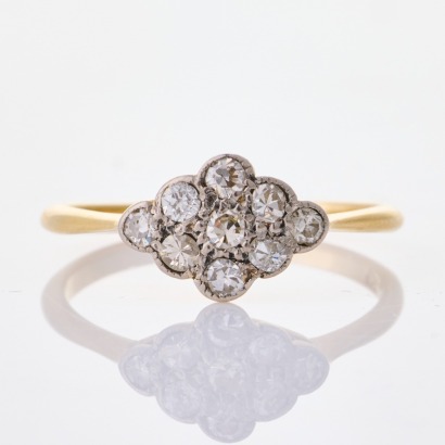 18ct Yellow / White Gold, Vintage, .30ct Diamond Cluster Ring