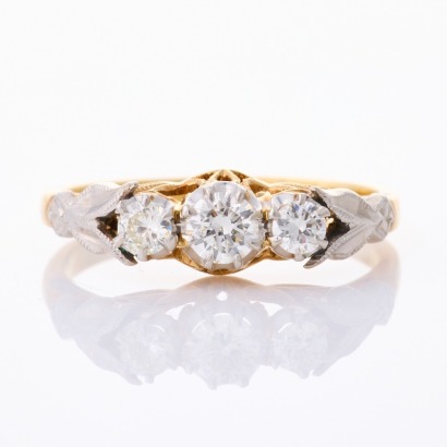 18ct Yellow Gold / Platinum, Vintage, .30ct Three Stone Diamond Ring