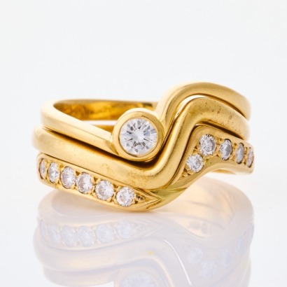 18ct Yellow Gold, Trio Set, .30ct Diamond Solitaire Ring/ Plain Band /.20ct Diamond Band, Size L 1/2