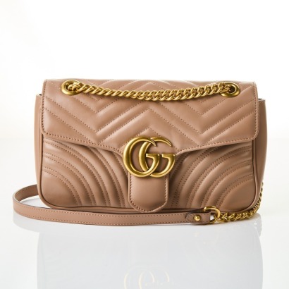 Gucci, Dusty Pink Matelassé Chevron Small GG Marmont Shoulder Bag