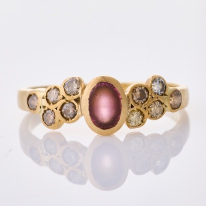 9ct Yellow Gold, Vintage, .15ct Pink Tourmaline / .20ct Diamond Ring