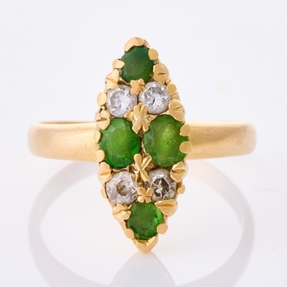 18ct Yellow Gold, Vintage, .92ct Green Garnet / .35ct Diamond Ring