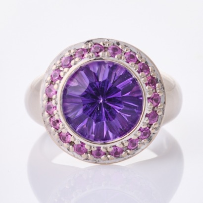 18ct White Gold, 3.41ct Amethyst / .40ct Pink Sapphire Ring