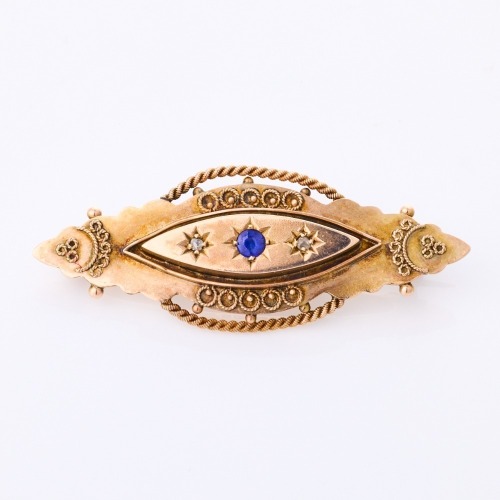 9ct Rose Gold, Antique, Diamond / Blue Doublet Brooch