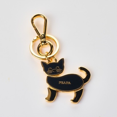 Prada, Black Cat Metal Key Ring with Box - As new