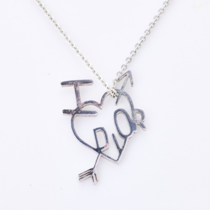 Christian Dior, "I Heart Dior" Arrow Silver Tone Necklace