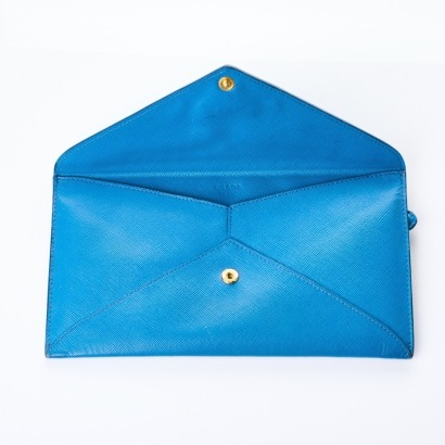 Prada, Light Blue Saffiano Leather Envelope Wallet