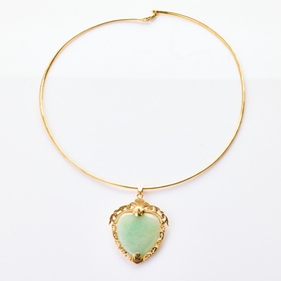 18ct Yellow Gold, 41cm Vintage, Jadeite Jade Pendant