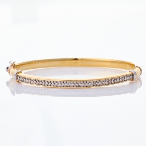 10ct Yellow Gold, Hollow Bangle with Small Diamonds