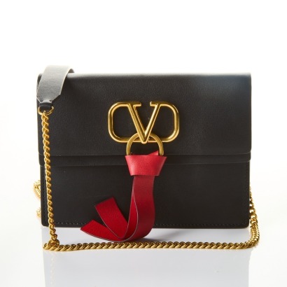 Valentino Garavani, Mini Black Leather VRing Crossbody Bag