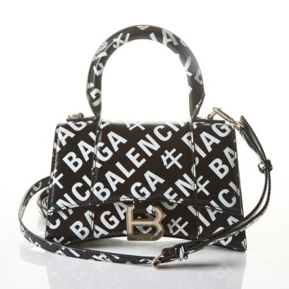 Balenciaga, Monogram Black/ White Hourglass Bag