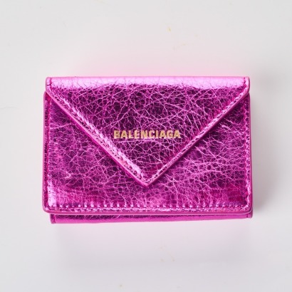 Balenciaga, Metallic Pink Leather Mini Wallet with Box