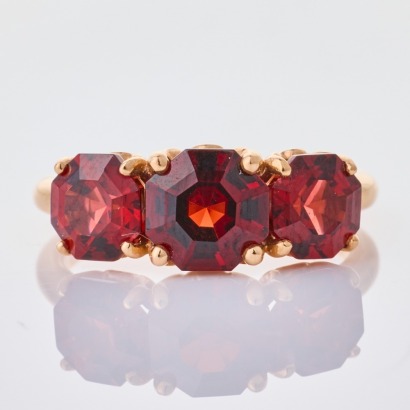 18ct Rose Gold, Three Stone Garnet Ring