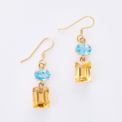 14ct Yellow Gold, Citrine / Topaz Drop Earrings