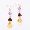 14ct Yellow Gold, Amethyst, Garnet / Citrine Drop Earrings