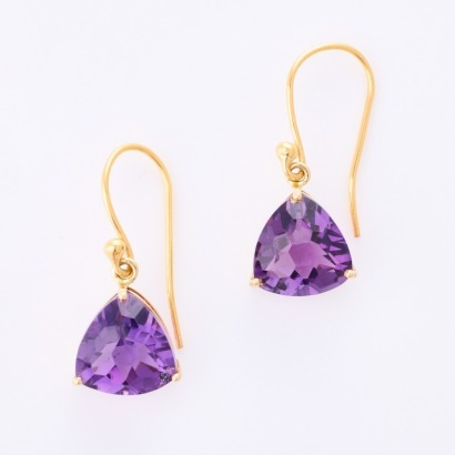 14ct Yellow Gold, Amethyst Drop Earrings