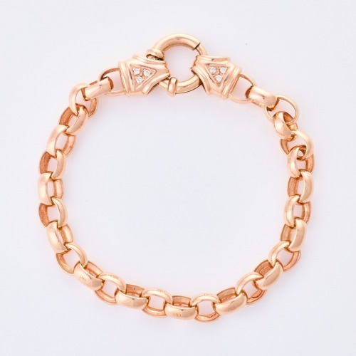 10ct Rose Gold, 20cm Belcher Diamond Set Bracelet