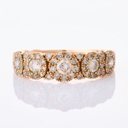 10ct Rose Gold, Triple Cluster Diamond Set Ring