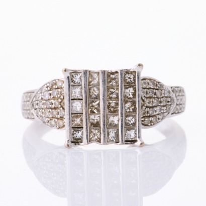 9ct White Gold, .69ct Princess Cut Diamond Dress Ring