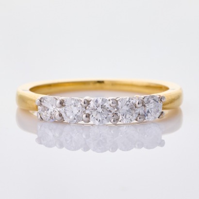 18ct Yellow Gold, Modern,.51ct Five Stone Diamond Ring