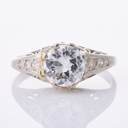 Platinum, Antique, 1.12ct Diamond / .14ct Diamond Ring