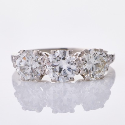 Platinum, Vintage, 1.71ct Three Stone Diamond Ring