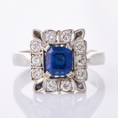 Platinum, Vintage, 1.00ct Sapphire / .45ct Diamond Cluster Ring