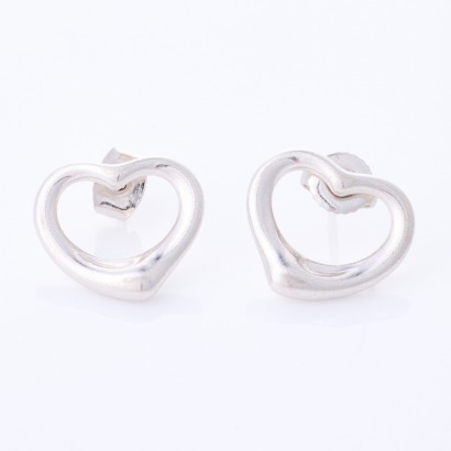 Tiffany & Co, Elsa Peretti, Sterling Silver Open Heart Earrings with Box