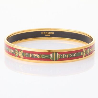 Hermès, Slim Red/Gold Enamel Bangle