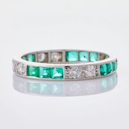 Platinum, Art Deco, .75ct Emerald / .25ct Diamond Band, circa 1920's