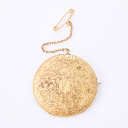 9ct Yellow Gold, 35mm Pocket Watch Case Brooch