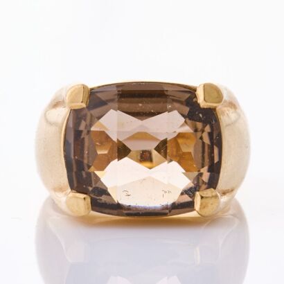 9ct Yellow Gold, Karen Walker Smokey Quartz Ring with Box