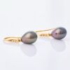 18ct Yellow Gold, Black Pearl / .08ct Diamond Drop Earrings