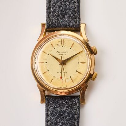 Gold Plated, 33mm Nivada Alerta Automatic Alarm Wristwatch