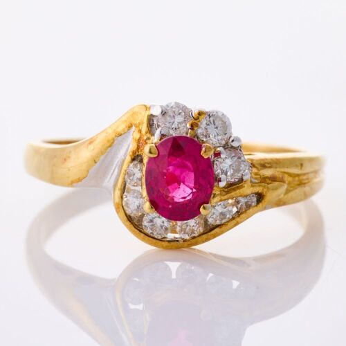 18ct Yellow Gold, .43ct Ruby/.18ct Diamond Set Cluster Ring