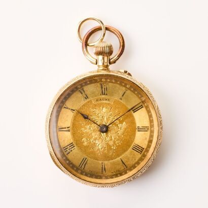 Antique, 34.5mm Baume, 14ct Yellow Gold Cased Gilt Dial Pocket Watch