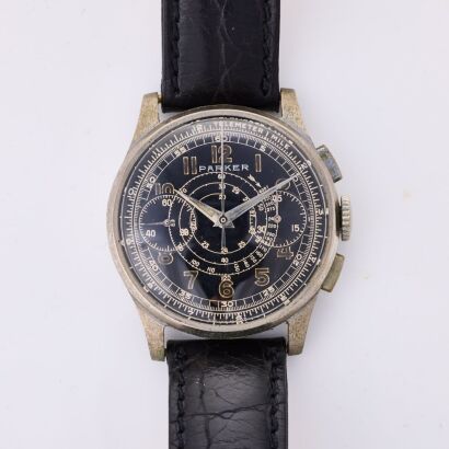 Nickel-Silver Cased, Vintage, 34mm Parker Chronograph Manual Wind Wristwatch, circa 1940's