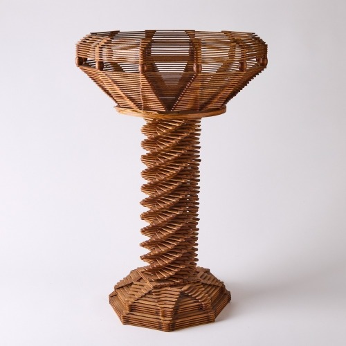 A Prison Art Bowl on Stand Constructed from Popsicle Sticks