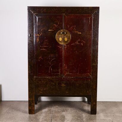 A Chinese Black Lacquered Old Wooden Cabinet with Two Doors