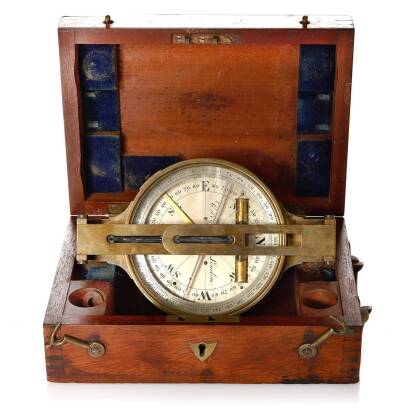 An Antique Georgian/Victorian Navigational Brass Sight, Level, Compass by 'Cary, London'