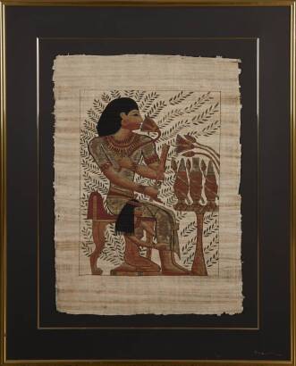 A Large Framed Contemporary Egyptian on Papyrus